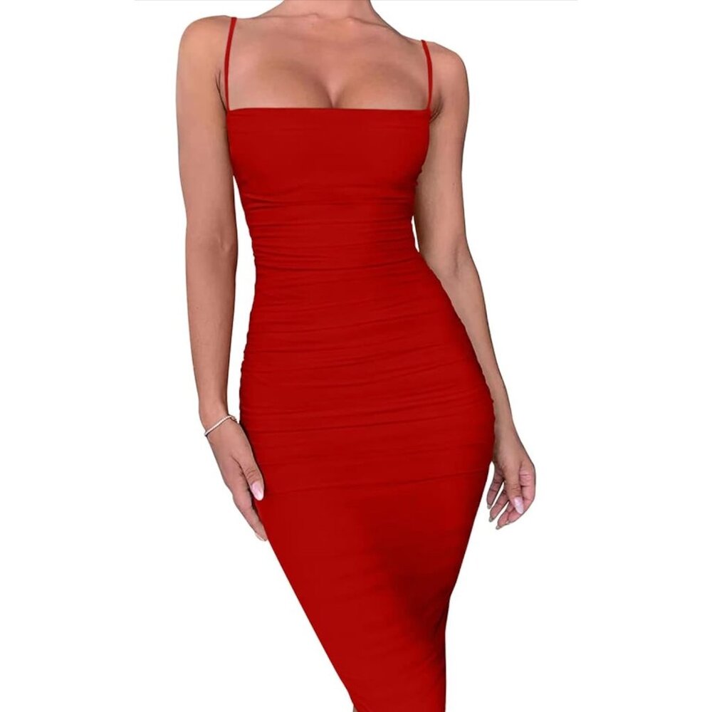 ✌️ 2/$40 ✌️ Red Spaghetti Strap Ruched Cocktail Dress sz M